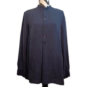 Polo Ralph Lauren 100% Silk Navy Blue Long-Sleeve Sz 12 Blouse
